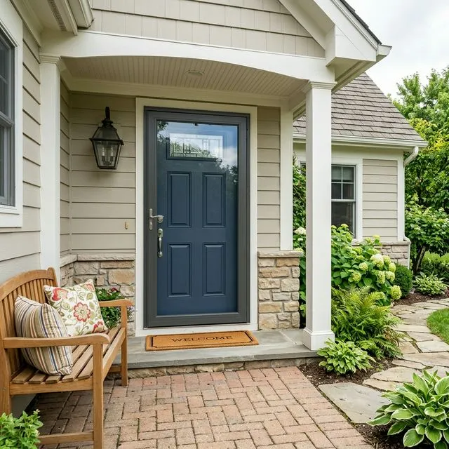 Full-view storm door installed over entry door