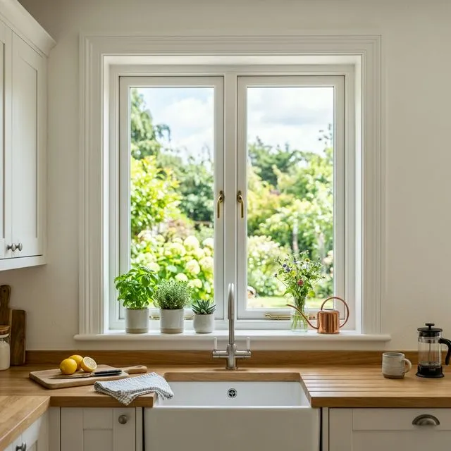 New kitchen window with natural light and clean interior trim